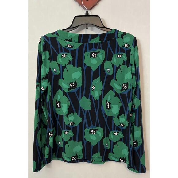 East 5th Womens Petite Medium Black & Green Floral Spandex Blend Blouse! A6480 - Picture 4 of 6